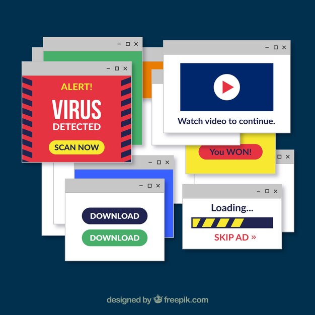 set of annoying pop ups with flat design