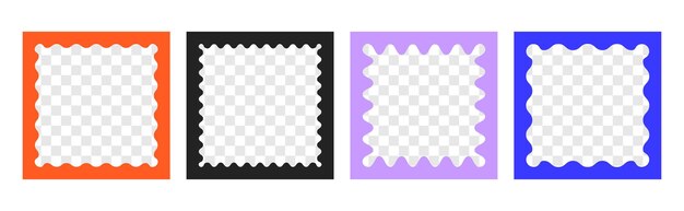 Set of colored squiggle photo frames groovy wiggly borders with wavy scallop edges