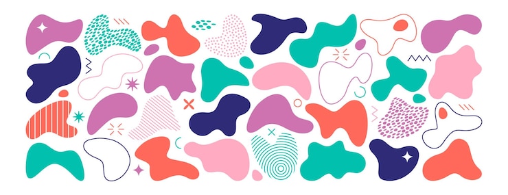 Gratis Vektor set of organic irregular blob shapes deform fluid spots or color abstract liquid forms