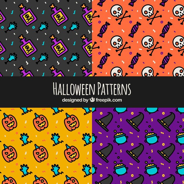 Set of patterns with drawings of halloween