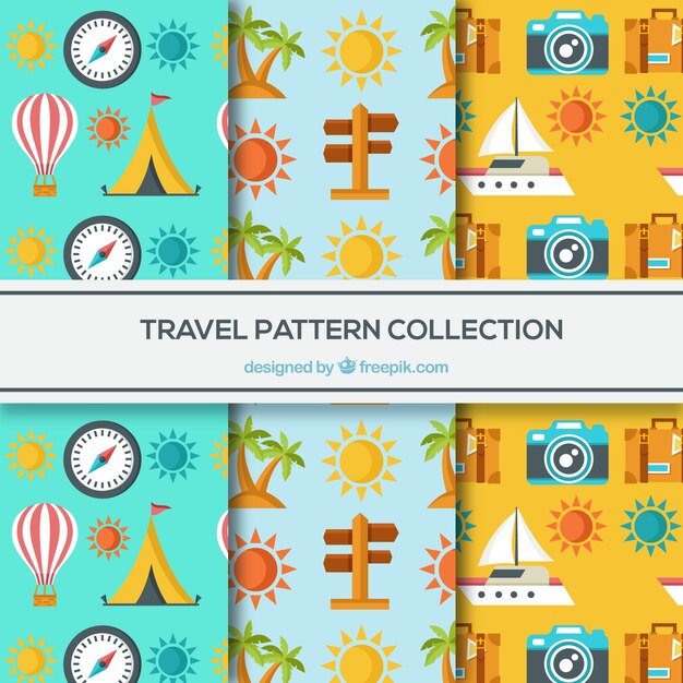 Set of travel patterns in flat design 