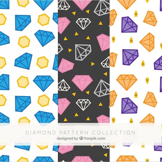 Several flat patterns with colored diamonds