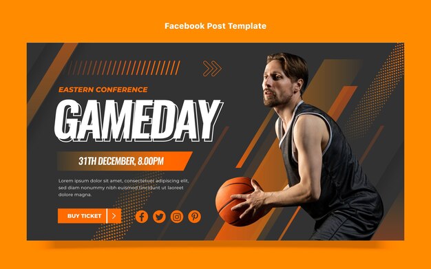 Skabelon til opslag om basketball med gradient halftone til sociale medier