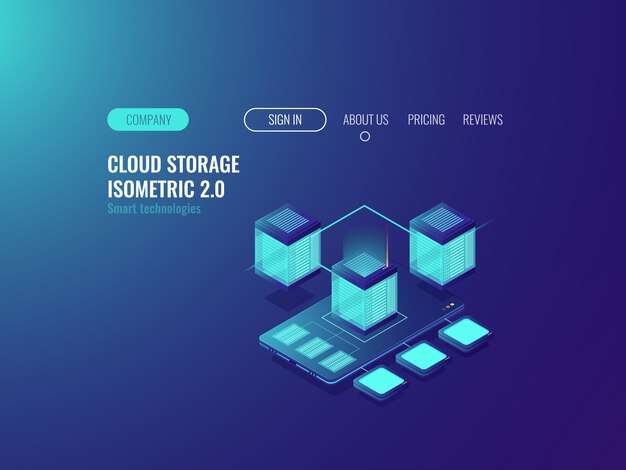 Smartphone with database icon, download files from cloud server