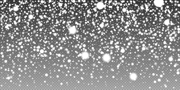Snowfall background with white particles on transparent backdrop Vector illustration