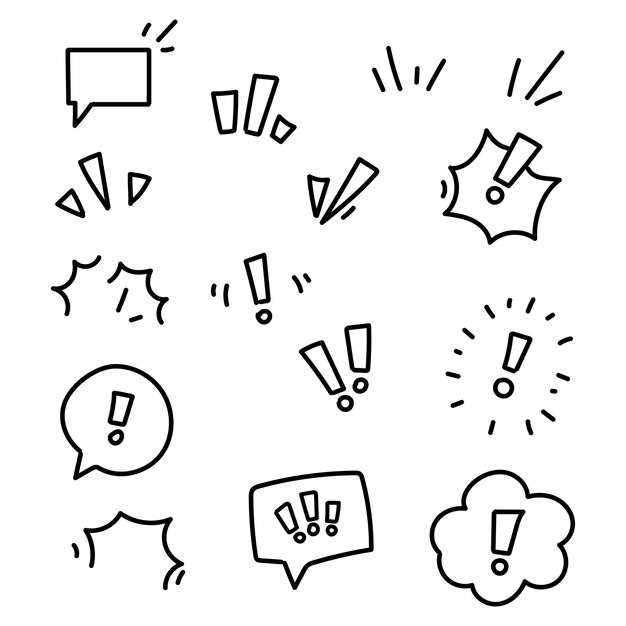 Speech bubble and exclamation mark cartoon outline doodle hand drawn cartoon
