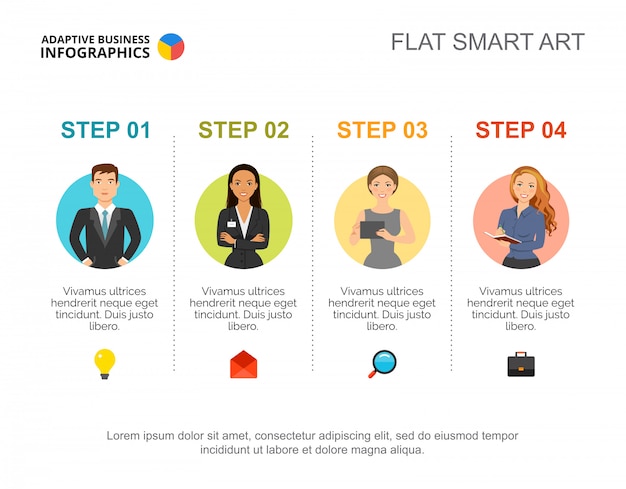 Step by step guide slide template. Chart. Creative concept for infographic, report.