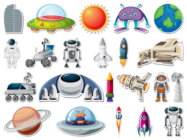 Sticker sæt med rumobjekter og astronauter
