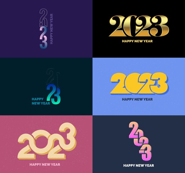 Stor samling af 2023 Godt Nytår symboler Cover af virksomhedsdagbog for 2023 med ønsker Vektor Nytår illustration