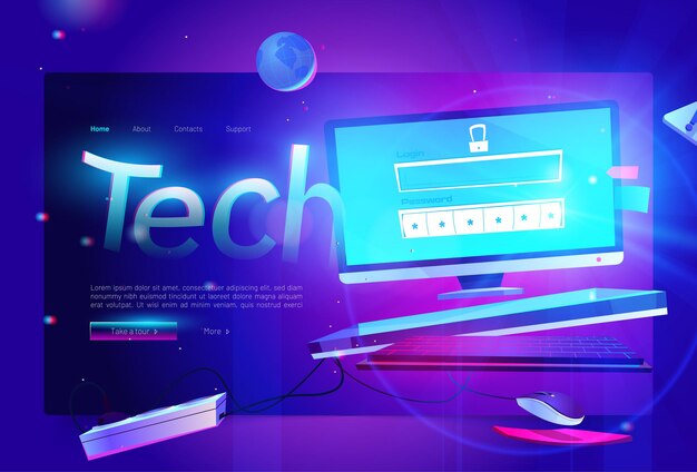 tech banner illustration of desktop computer