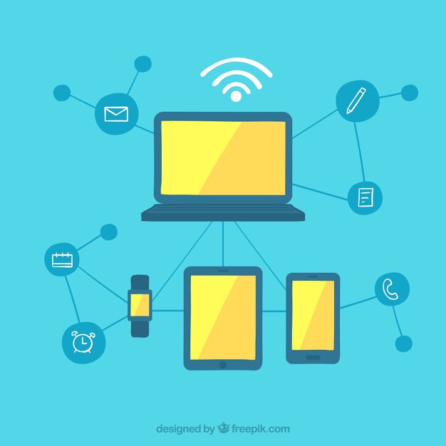 technology background of gadgets with wifi in flat design