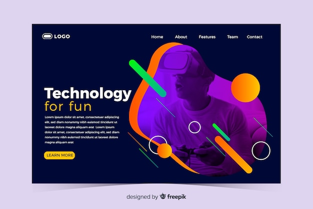Technology landing page with memphis design