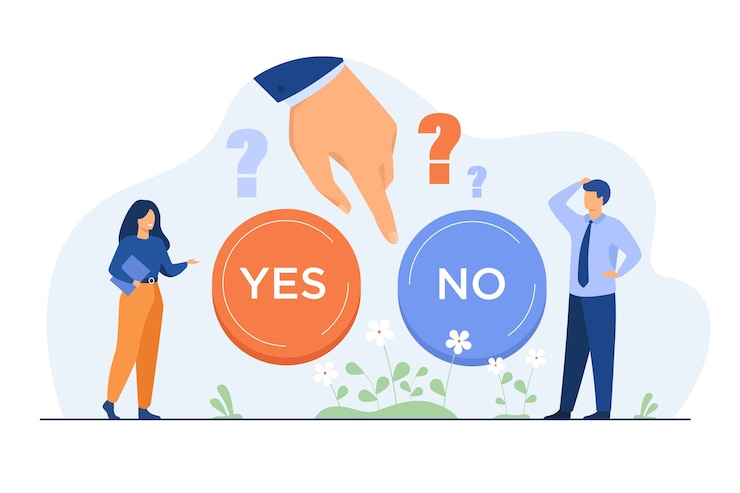 Gratis Vektor thoughtful people making difficult choice between two options isolated flat illustration.