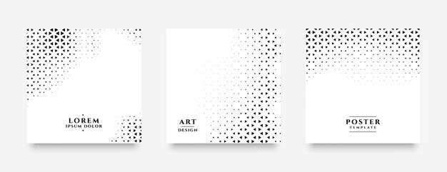 Three empty halftone geometric pattern backgroudn in set