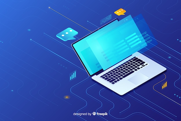 Top view dark laptop background template