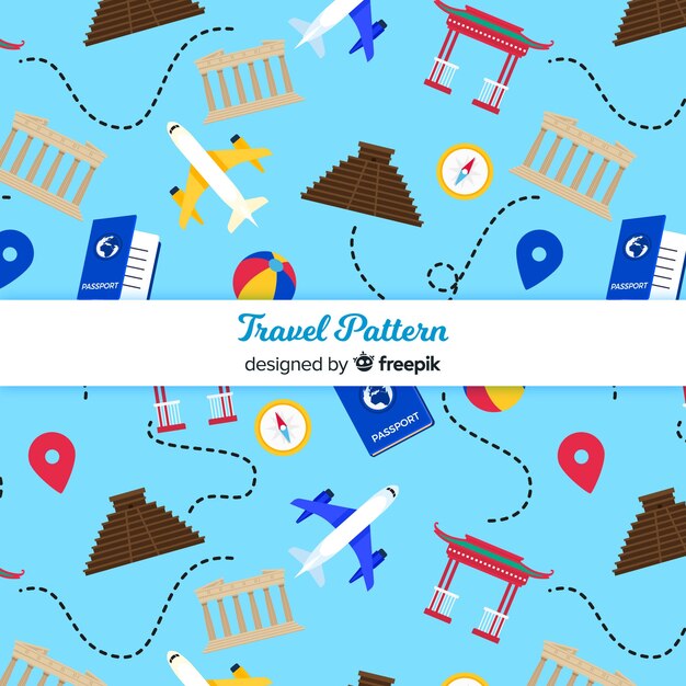 travel pattern with elements and dash lines