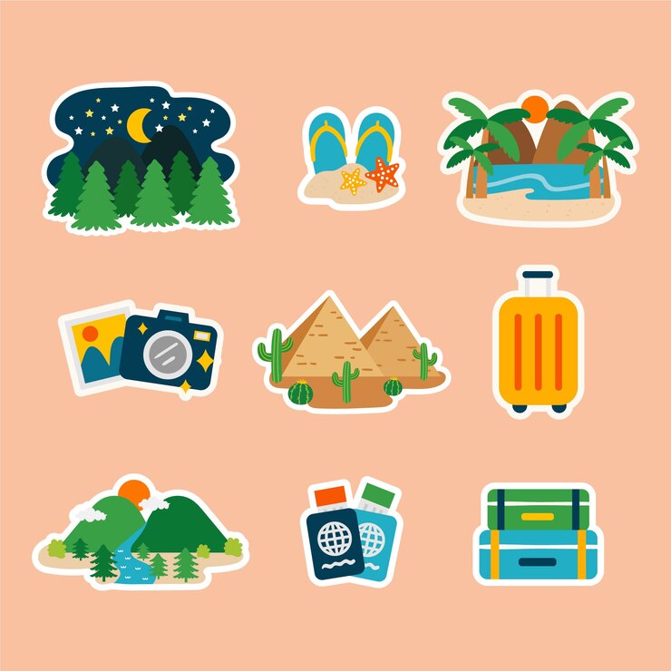 Gratis Vektor travel sticker collection
