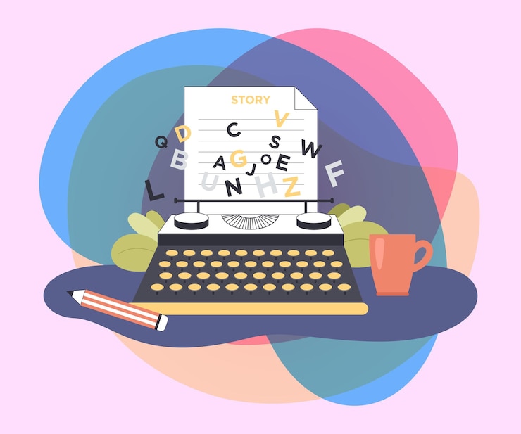 Gratis Vektor typewriter with paper and story title