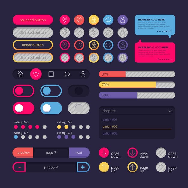 UI-kit-kollektion med fladt design