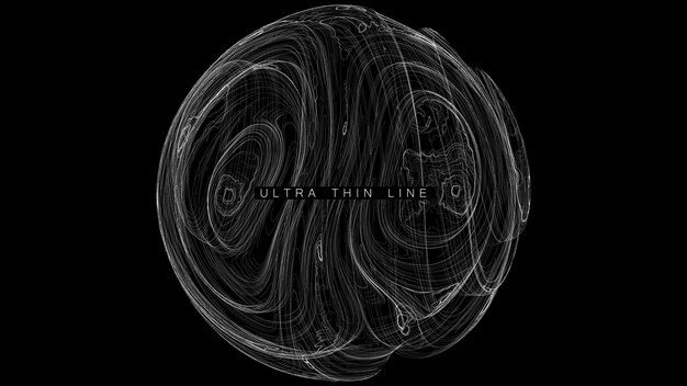 Ultra thin line fluid geometry Dynamic vector distorted spheres Digital fractal 3d swirl Futuristic sound or data waveform Chaotic particle wave motion trails