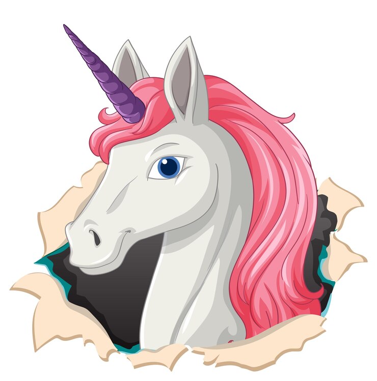 Gratis Vektor unicorn emerging from a paper tear