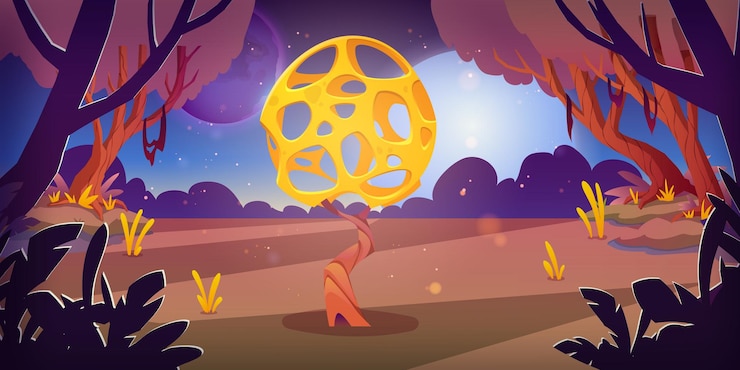 Gratis Vektor unusual mushroom in forest swamp on alien planet