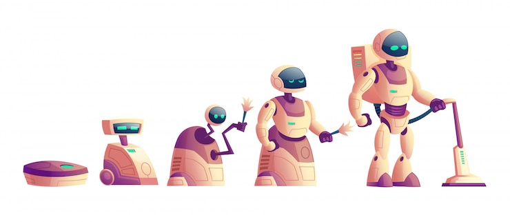 Gratis Vektor vector evolution of robots, vacuum cleaner concept