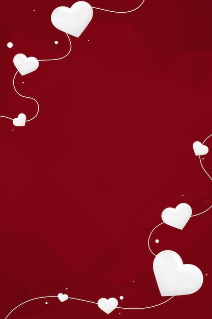 vector heart string border geometric pattern red background