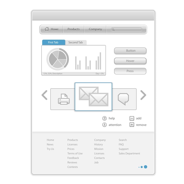 Vector minimalistic Web Page with interface control elements