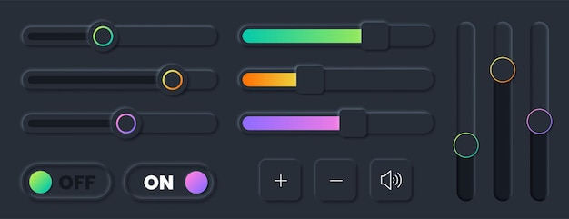 Vector set of scroll bar icons sliders scrollbar volume grey ui controls web elements for website