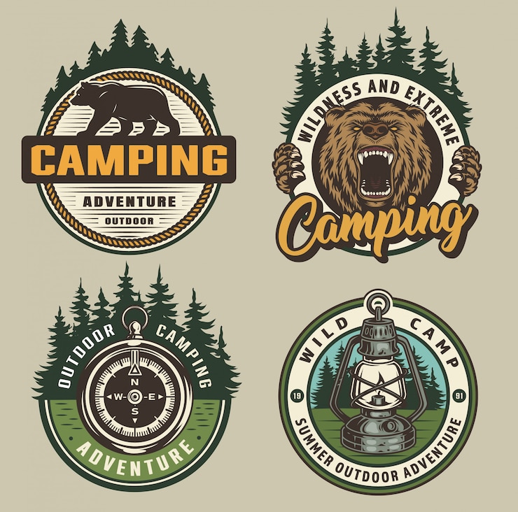 Gratis Vektor vintage camping badges