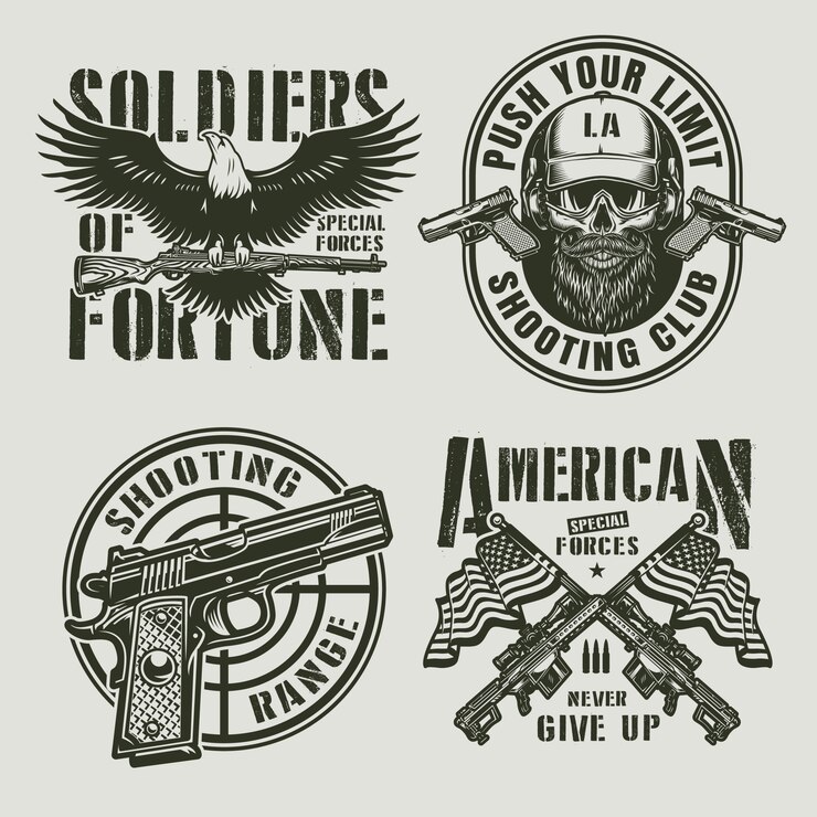 Gratis Vektor vintage monokrome militære badges