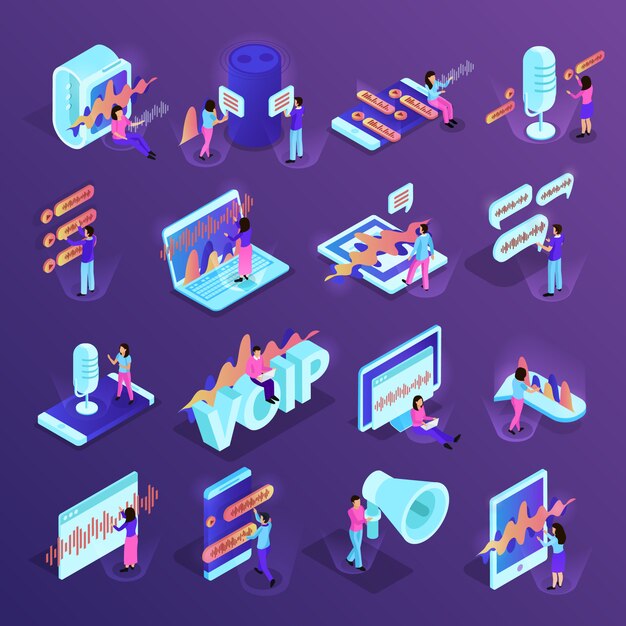 voice control isometric icons set of different devices for smart home and personal gadgets supporting voice management programs isolated 