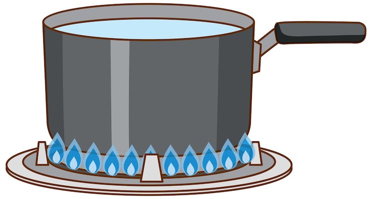 Gratis Vektor water pot with a handle is boiling on the gas stove