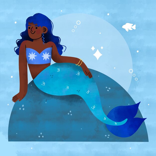 watercolor black mermaid illustration