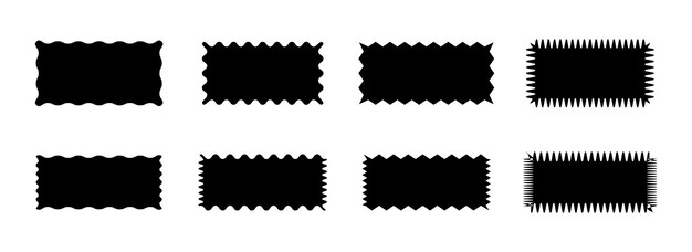 Wavy Edge rectangular shapes set Jagged black rectangular design elements set for decoration banner