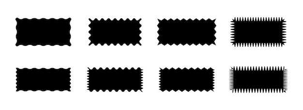 Wavy Edge rectangular shapes set Jagged black rectangular design elements set for decoration banner