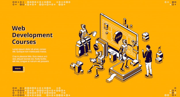 web development courses isometric landing page