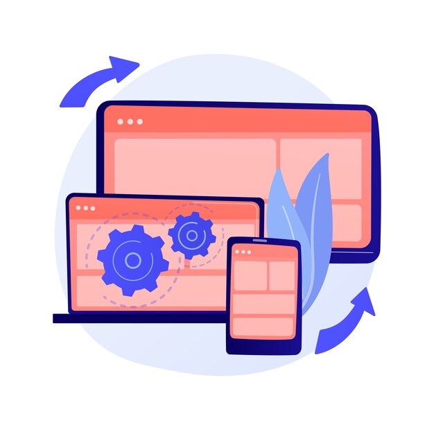 Web Page visualization. Protocol procedure. Dynamic software workflow. Full Stack development, markup, administrate system. Driver for shared memory. Vector isolated concept metaphor illustration.