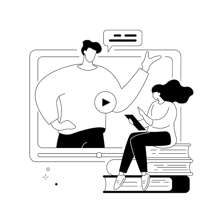 Gratis Vektor webbseminarium, abstrakt konceptvektorillustration. webbseminarier och webbsändningar, möten på samma nivå, utbildning online, samarbetsbaserade tjänster, internetevenemang, videosamtal, skriva anteckningar, abstrakt metafor