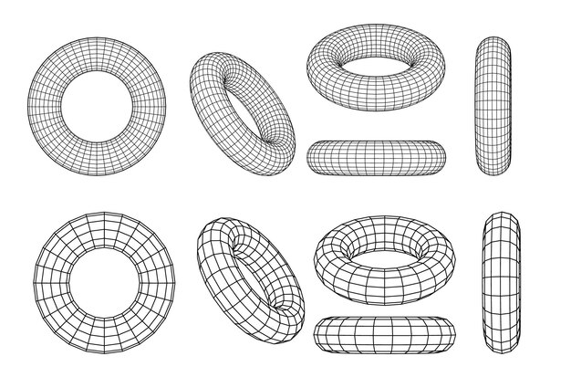 Wireframe torus with different structure of the grid frame Abstract 3d grid design Technology style