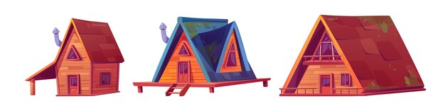 wooden cabin cartoon vector small house for recreation or camping wood hut for summer or winter holidays with door and window and moss on roof brown village cottage and shack for rustic scene