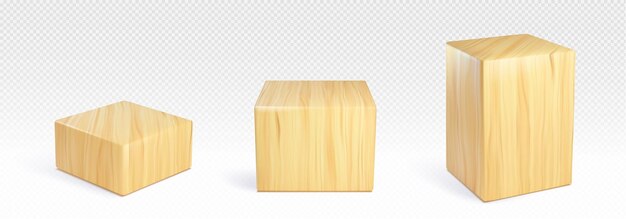 wooden square podium realistic vector set