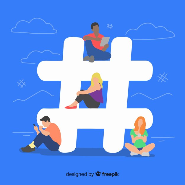 Young people with hashtag symbol