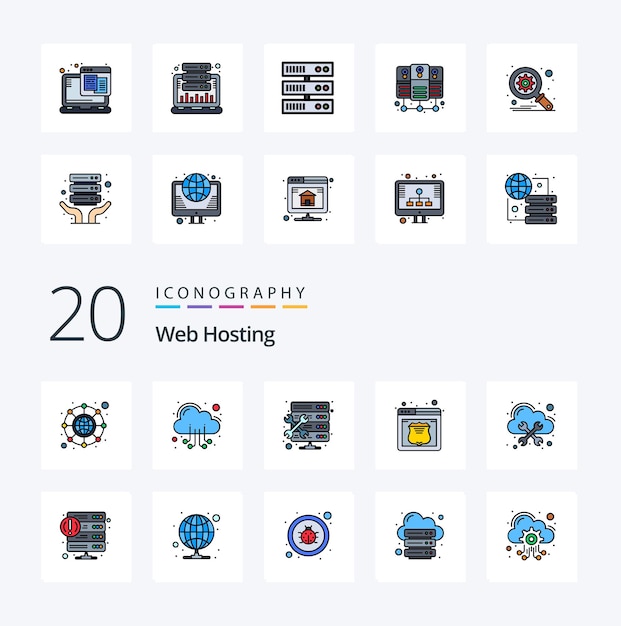 20 Web Hosting Line Filled Color icon Pack like management database hosting web security
