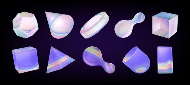 3D glass geometric objects set
