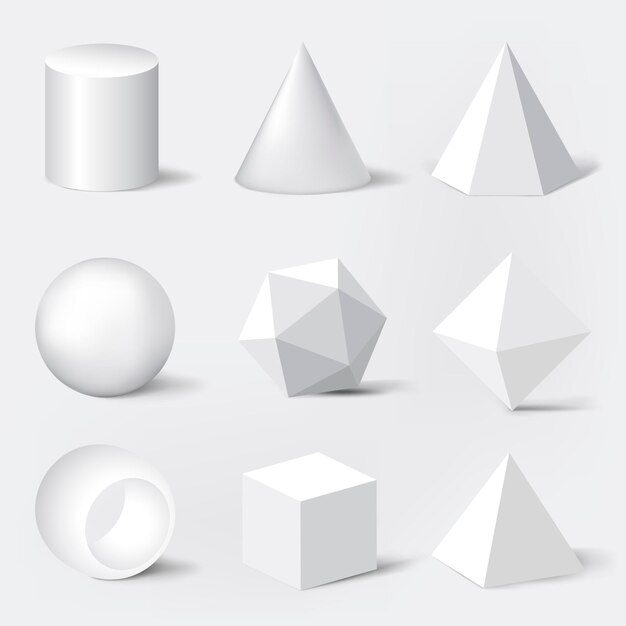 3D-rendering av geometriske former, minimalistisk vektorsett med svarte elementer