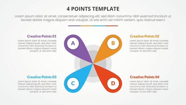 4 points stage list template infographic concept for slide presentation with creative flower center shape with flat style