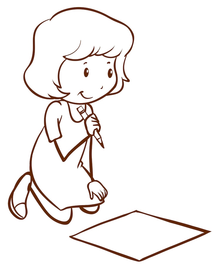 Gratis Vektor a simple drawing of a girl writing