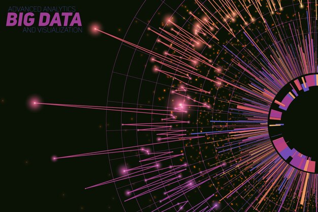  abstract round big data visualization. Futuristic infographics design. Visual information complexity. Intricate data threads graphic. Social network or business analytics representation.
